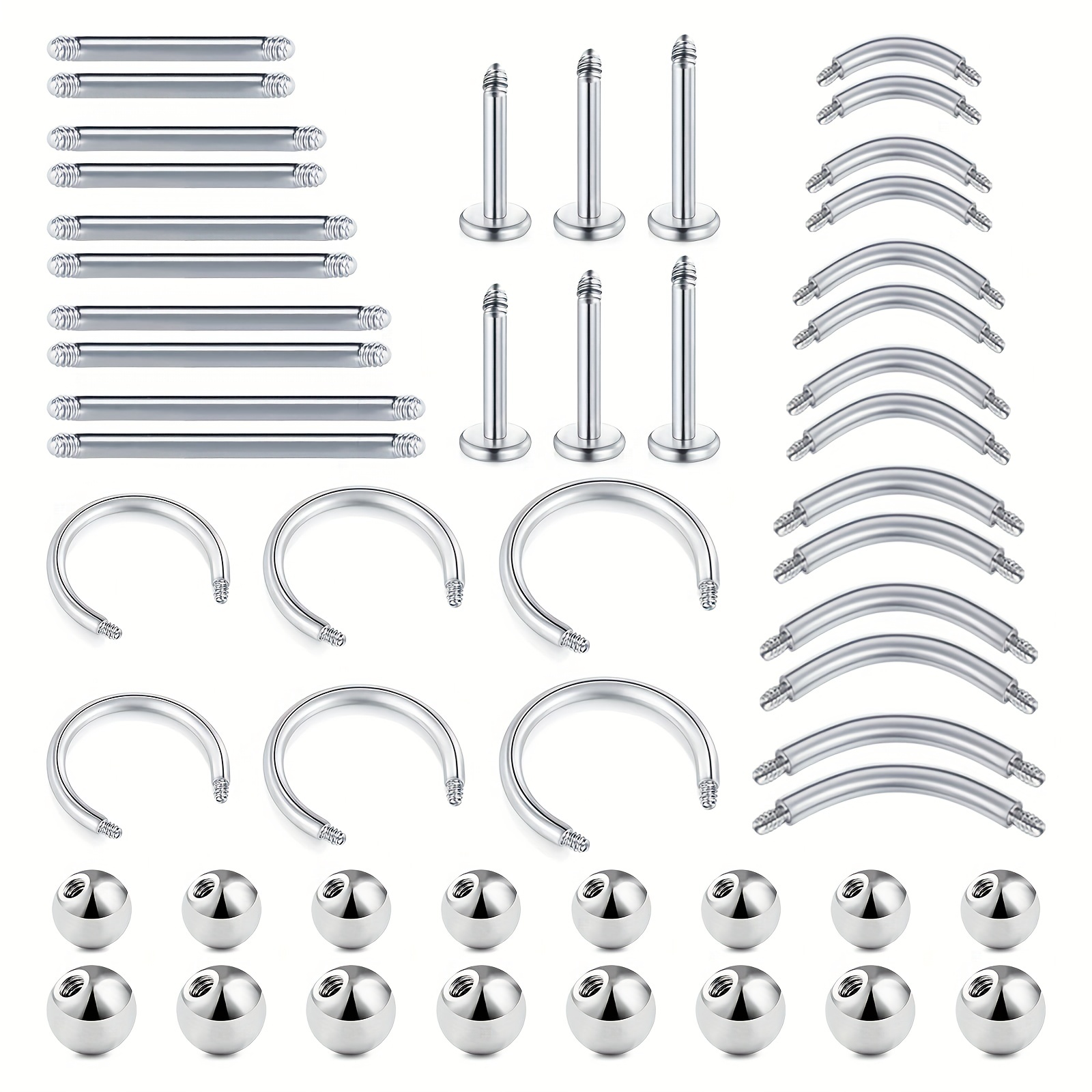 Body Jewelry Industrial - 6/8/10/12/52szt 16G pręty ze stali nierdzewnej