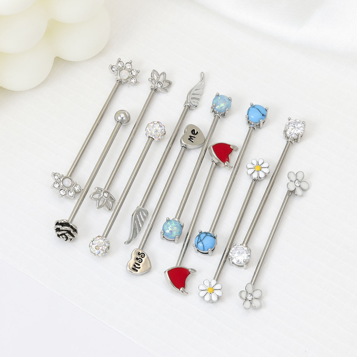 Body Jewelry Industrial - 16G Strzały Serca Przemysłowa Sztanga Stal