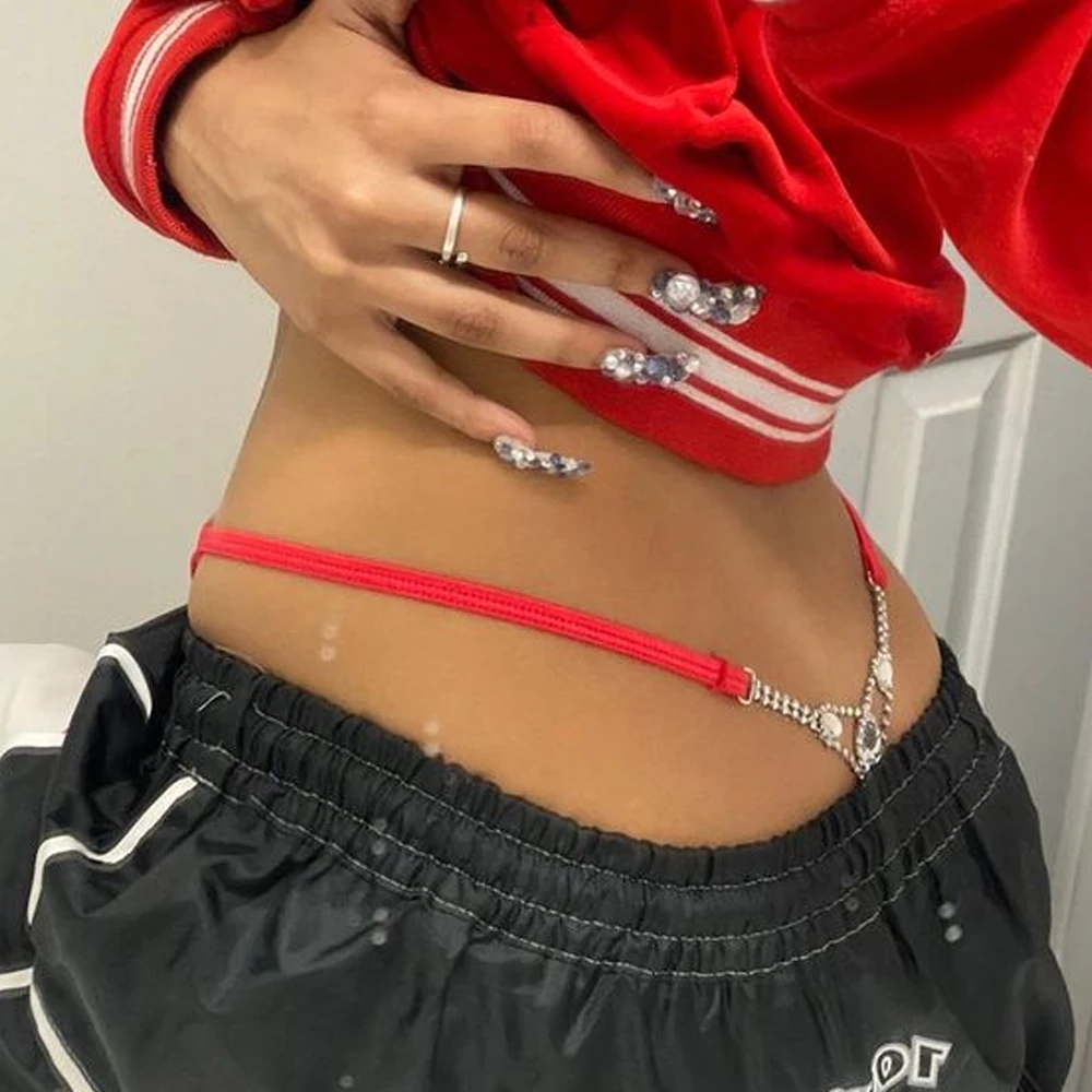 Body Jewelry For Women - Seksowne okrągłe stringi ze strasami regulowane