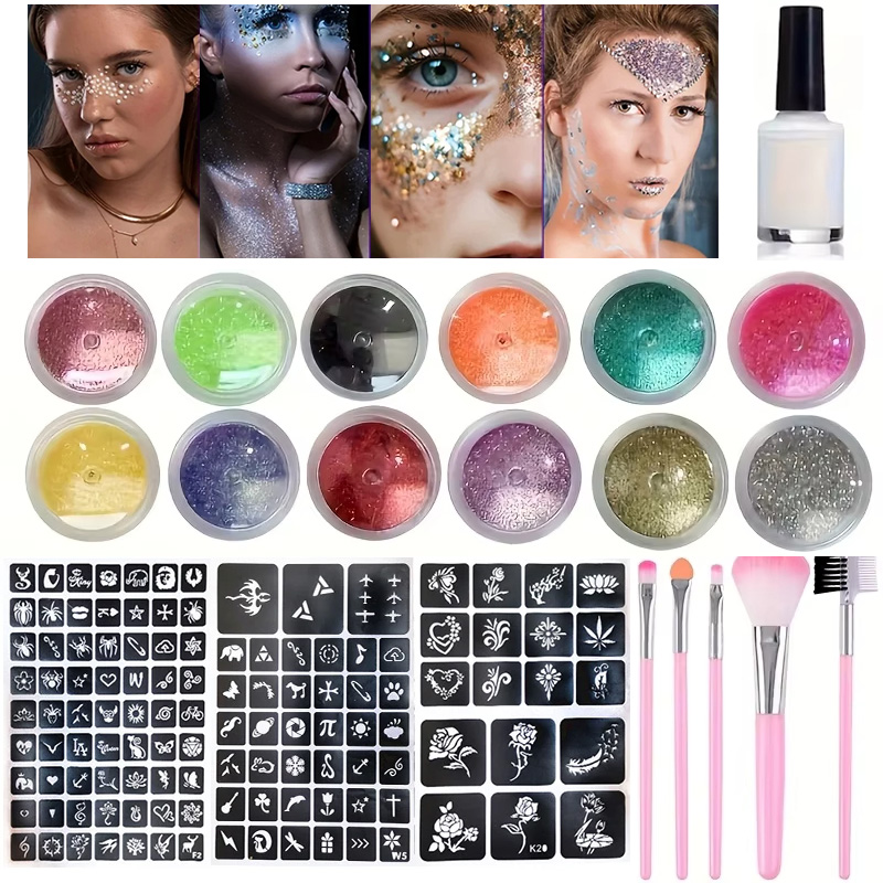 12 Kolorów Brokatu DIY Tatuaż  – Body Jewelry Glue recenzja i cena
