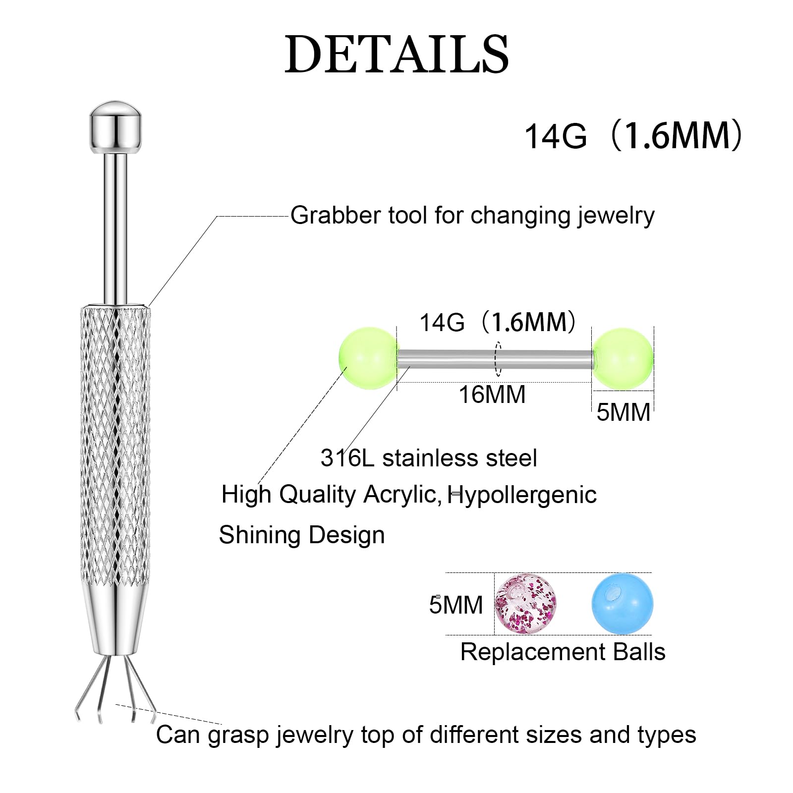 12PCS Barbell pierścienie sutk – Body Jewelry Replacement Ball recenzja i cena